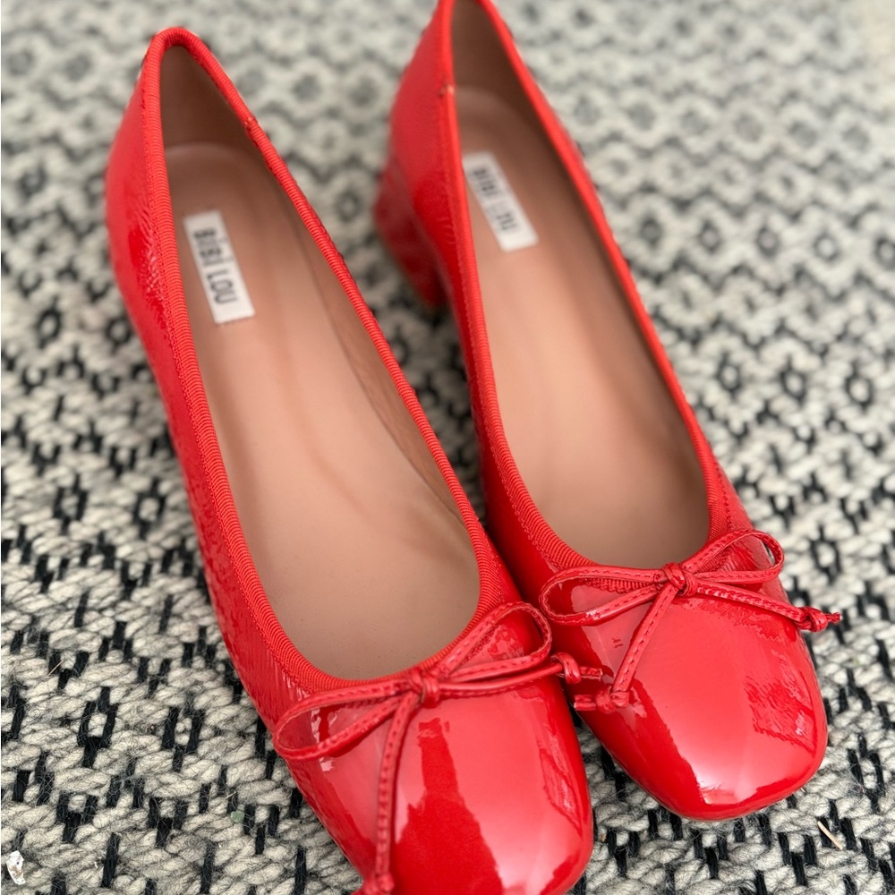 Bibi Lou Anthropologie Red Patent Leather ballet pumps shoes Sz 40
